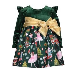 Bonnie Baby Baby Girls Shantung Dress with Side Bow - Green gold NWT 3-6 dress